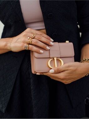 Designer-Inspired Blush Pink Leather Crossbody Wallet with Gold Hardware